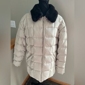 BurryLane beige down feather quilted warm faux fur collar puffer coat jacket. XL